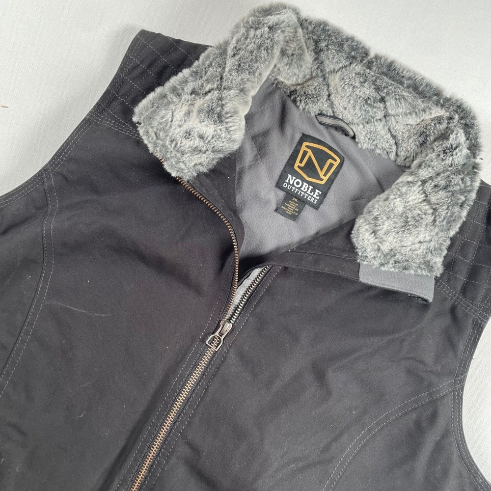 Noble Outfitters Womens Black Canvas Vest Faux Fur Collar Quilted Lining 2XL